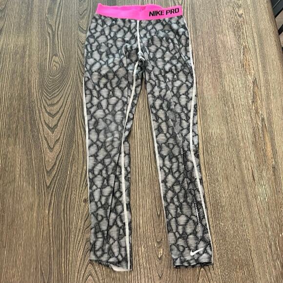 Nike Pro Womens Abstract Print Leggings Elastic Waist Full Length Black Size L - Picture 1 of 9
